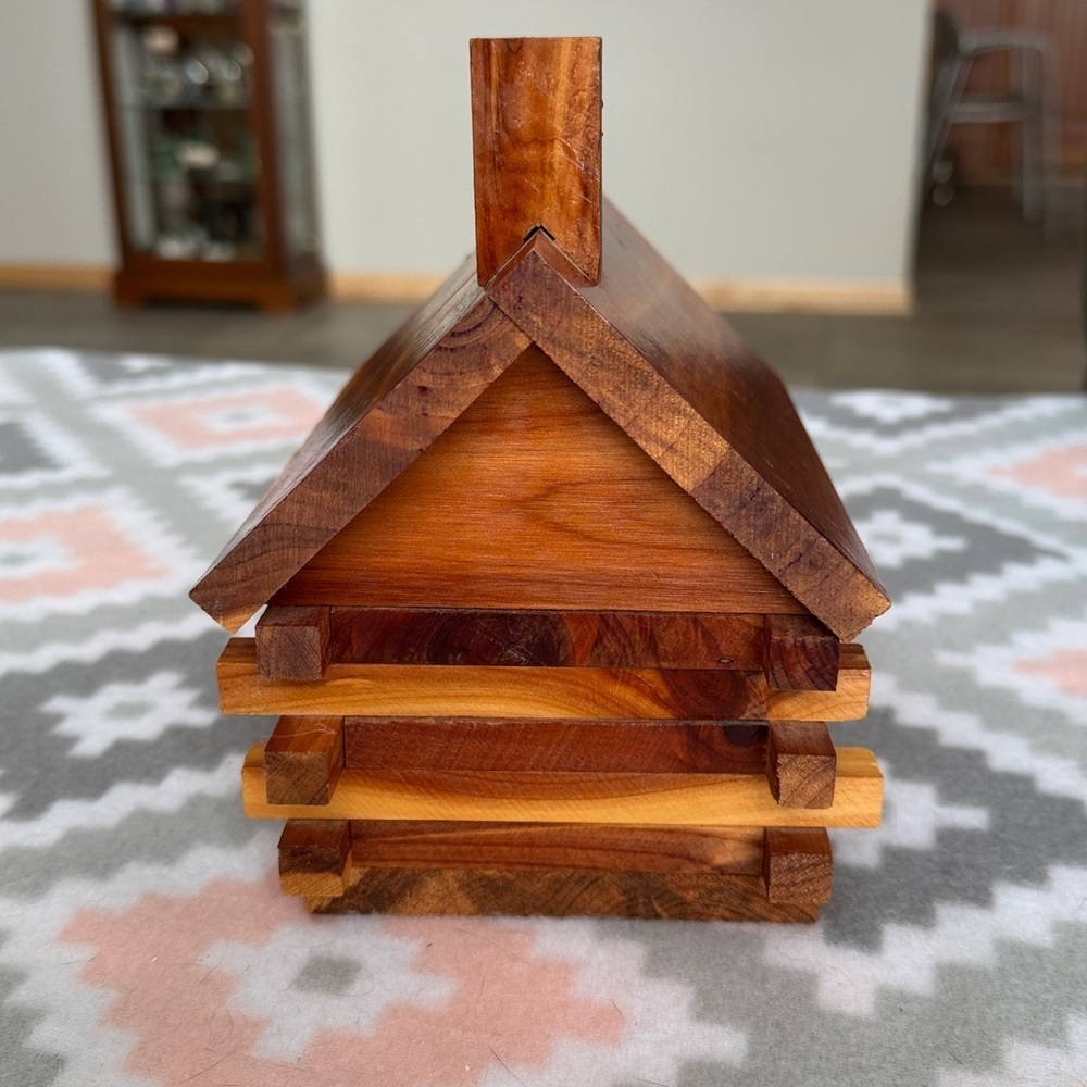 Handmade Log Cabin Bank Wooden Coin Bank - Natural Wood rustic - Picture 2 of 10